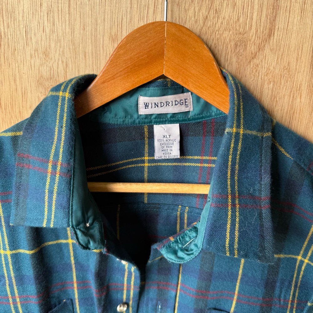 Vintage WindRidge green‎  Plaid Long Sleeve Button Down Shirt size XL T - Picture 3 of 8